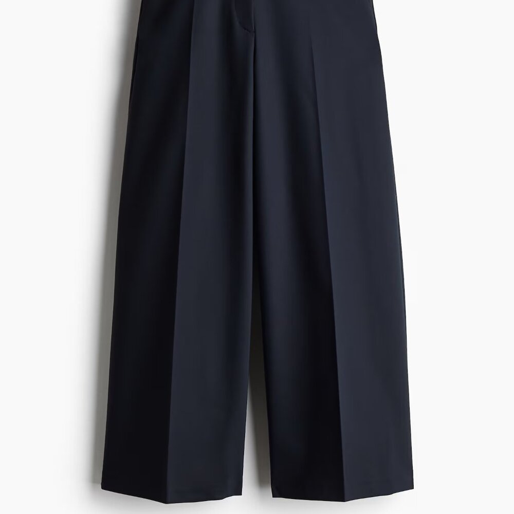 Navy Blue Wide-Leg Dress Pants - Picture 3 of 4